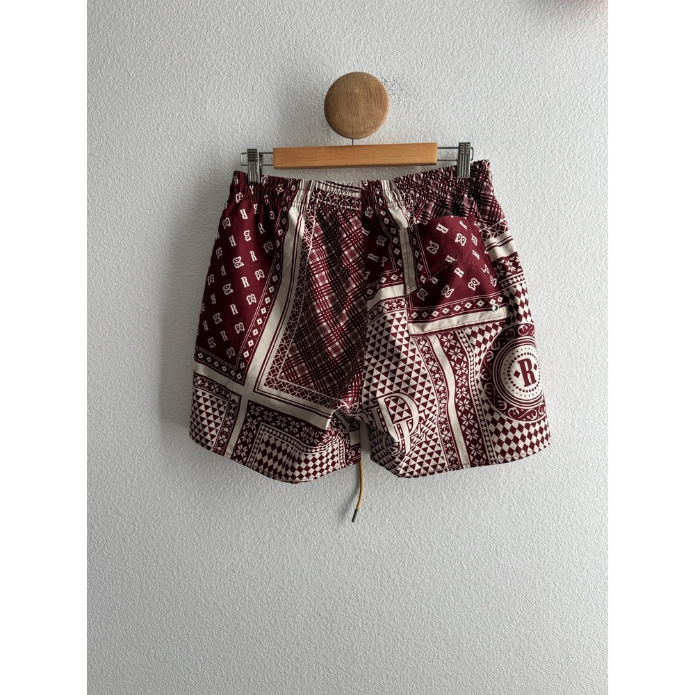 Rhude 2022 Burgundy Bandana Print Swim Trunks Mens Large Shorts - Picture 5 of 8